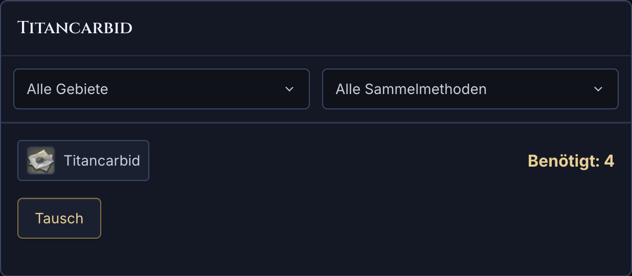 Titancarbid mit vier benötigten Einheiten und dem Tauschweg.